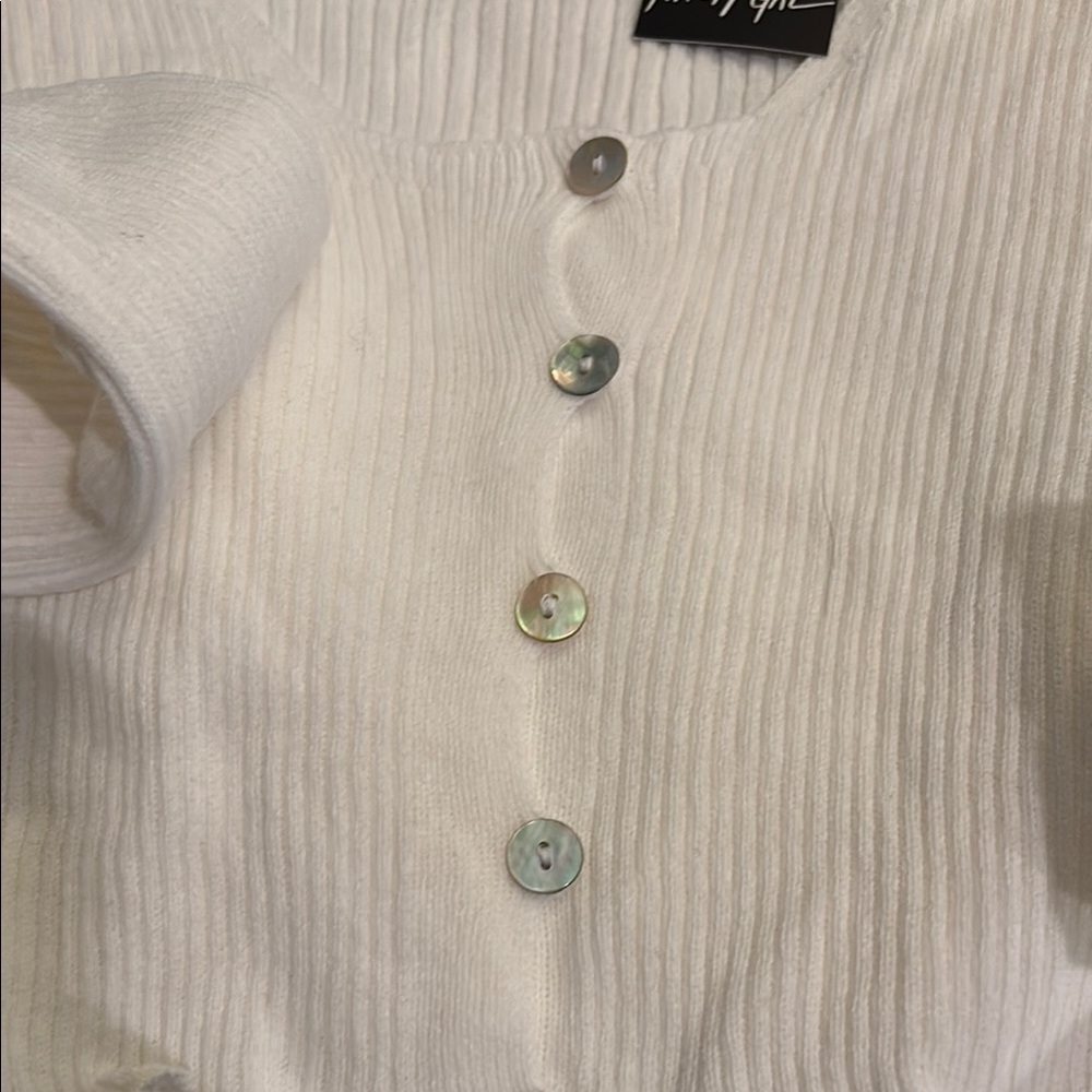 Nasty Gal Cream Ribbed Button Cardigan - Picture 3 of 4